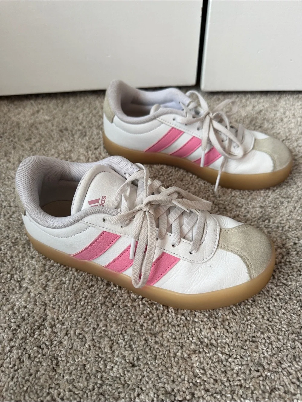 adidas White Sneakers with Pink Stripes size 3